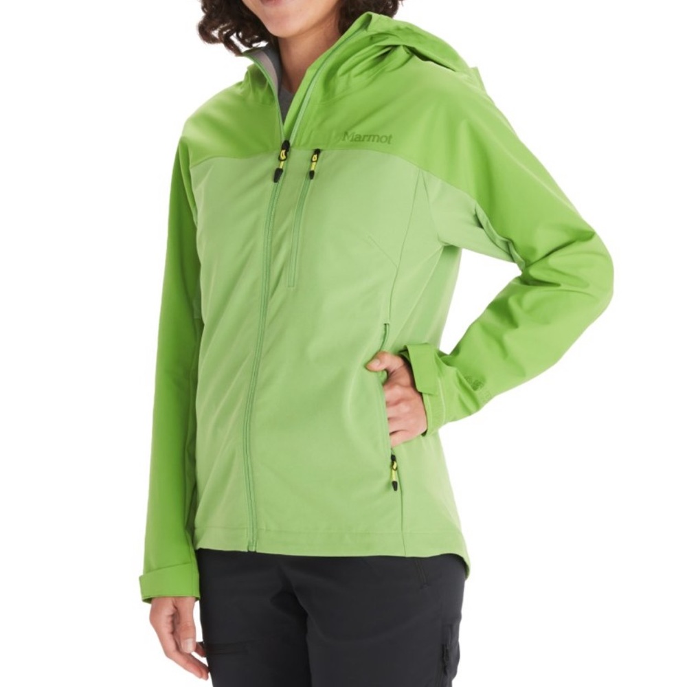 Marmot Women’s ROM GORE TEX Infinium Hooded Shell Jacket in green size small